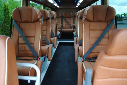 Inside a 16 seat mini-coach